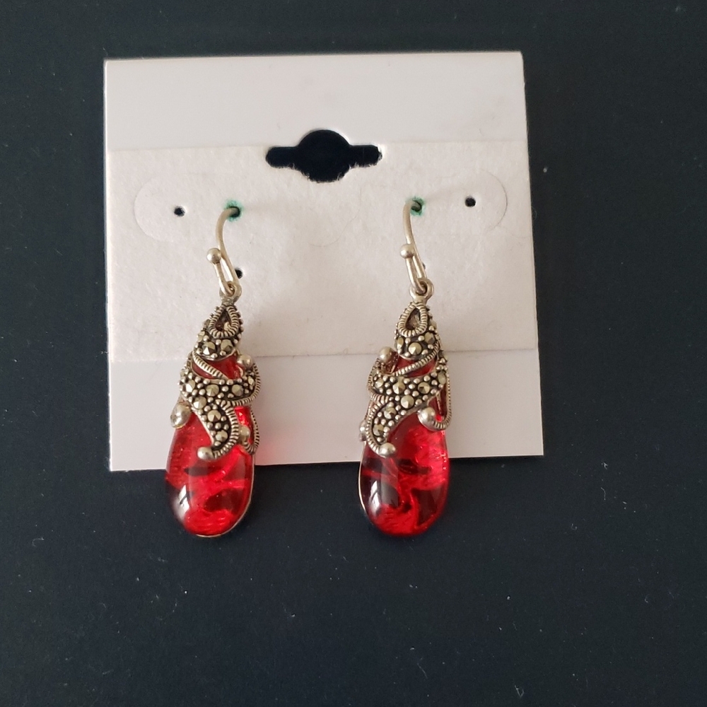 Vintage-Inspired Red and Silver Drop Earrings